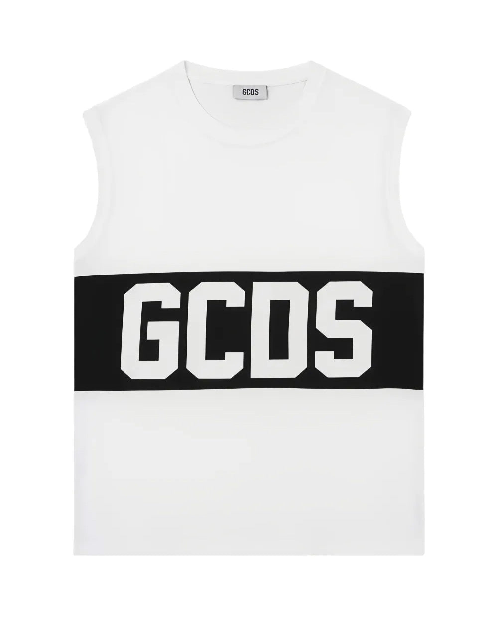 Gcds Kids Canotta Bianco con Banda Nera Logata Unisex