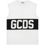 Gcds Kids Canotta Bianco con Banda Nera Logata Unisex