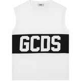 Gcds Kids Canotta Bianco con Banda Nera Logata Unisex