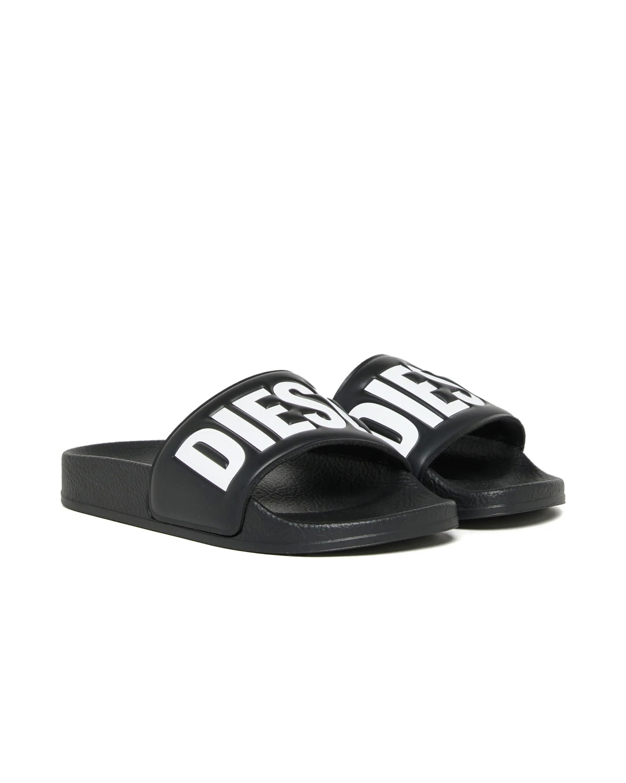 Diesel Kids Ciabatta Nero con Logo Bianco Unisex