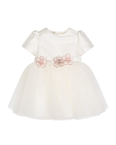 Simonetta Kids Abito Avorio da Cerimonia con Applicazioni per Neonate