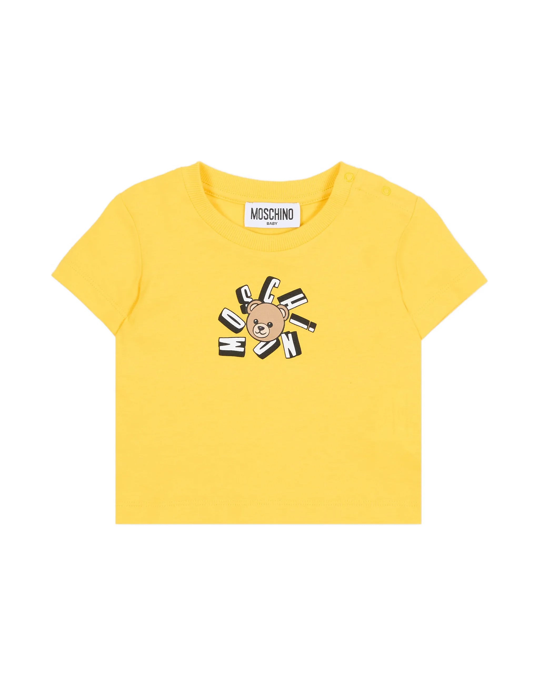 Moschino Kids T-Shirt Giallo con Logo Teddy Bear per Neonati