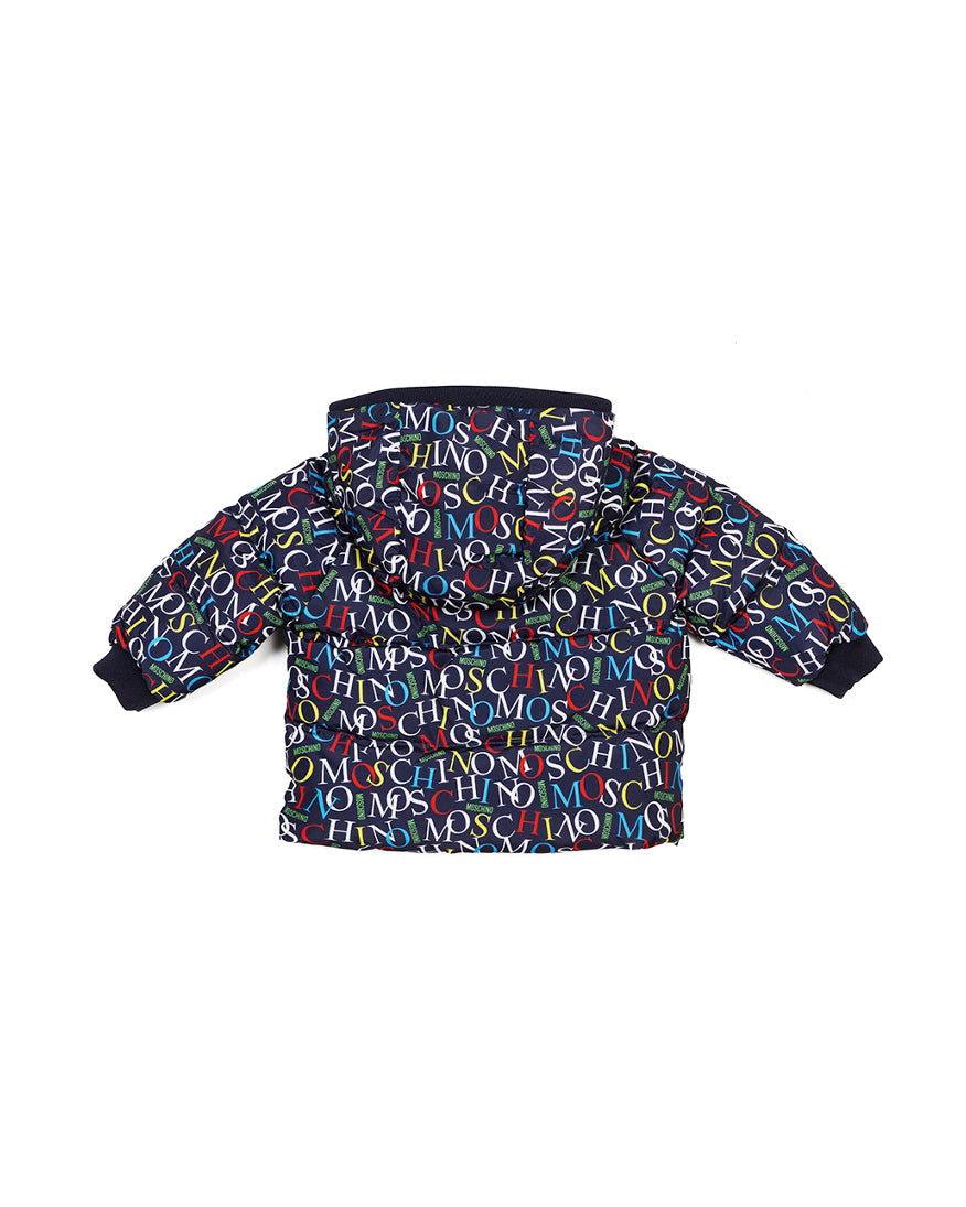 Moschino Kids Giubbino Blu con Logo Allover per Neonati