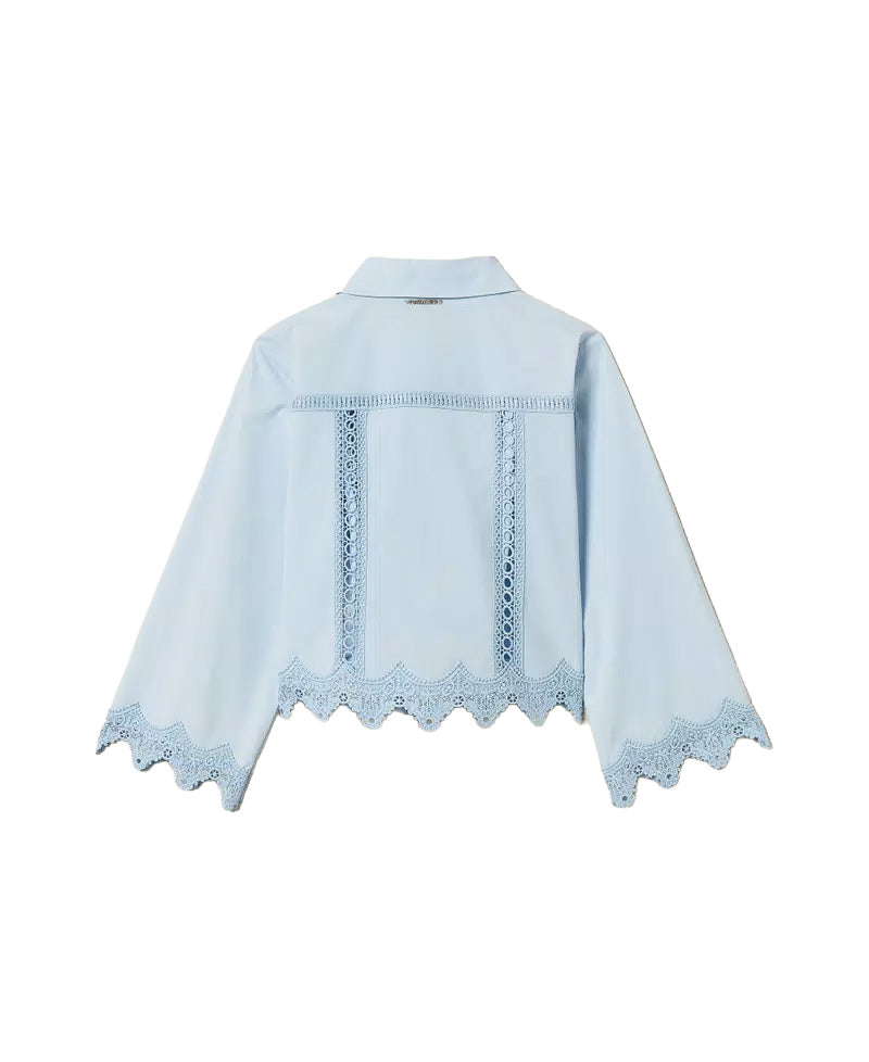 Twinset Kids Camicia Cielo con Inserti in Pizzo per Bambine