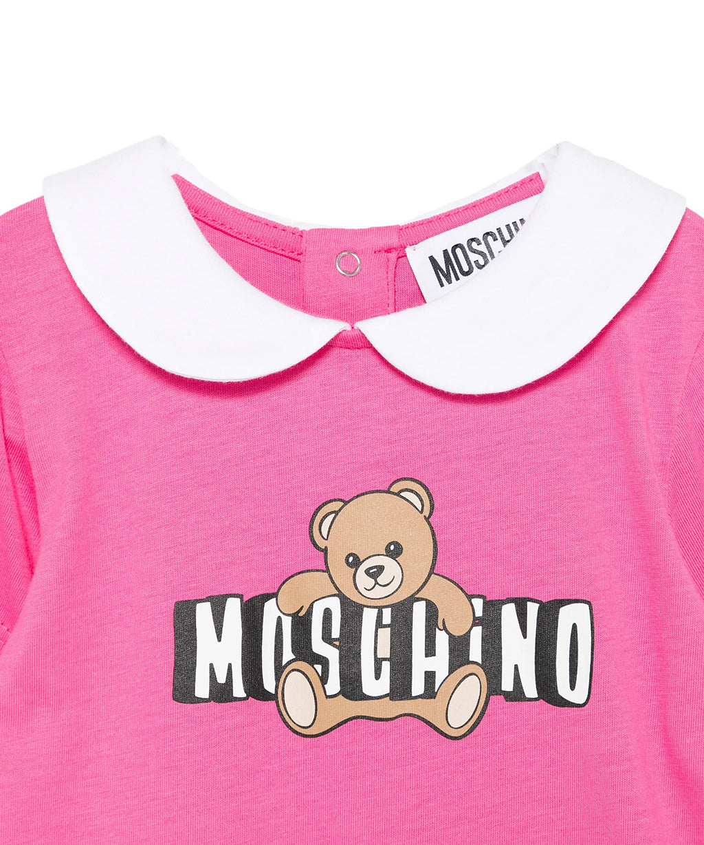 Moschino Kids Pagliaccetto Fuxia con Logo Teddy Bear per Neonati
