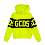 GCDS Kids Felpa con Cappuccio Gialla con Banda Nera Logata