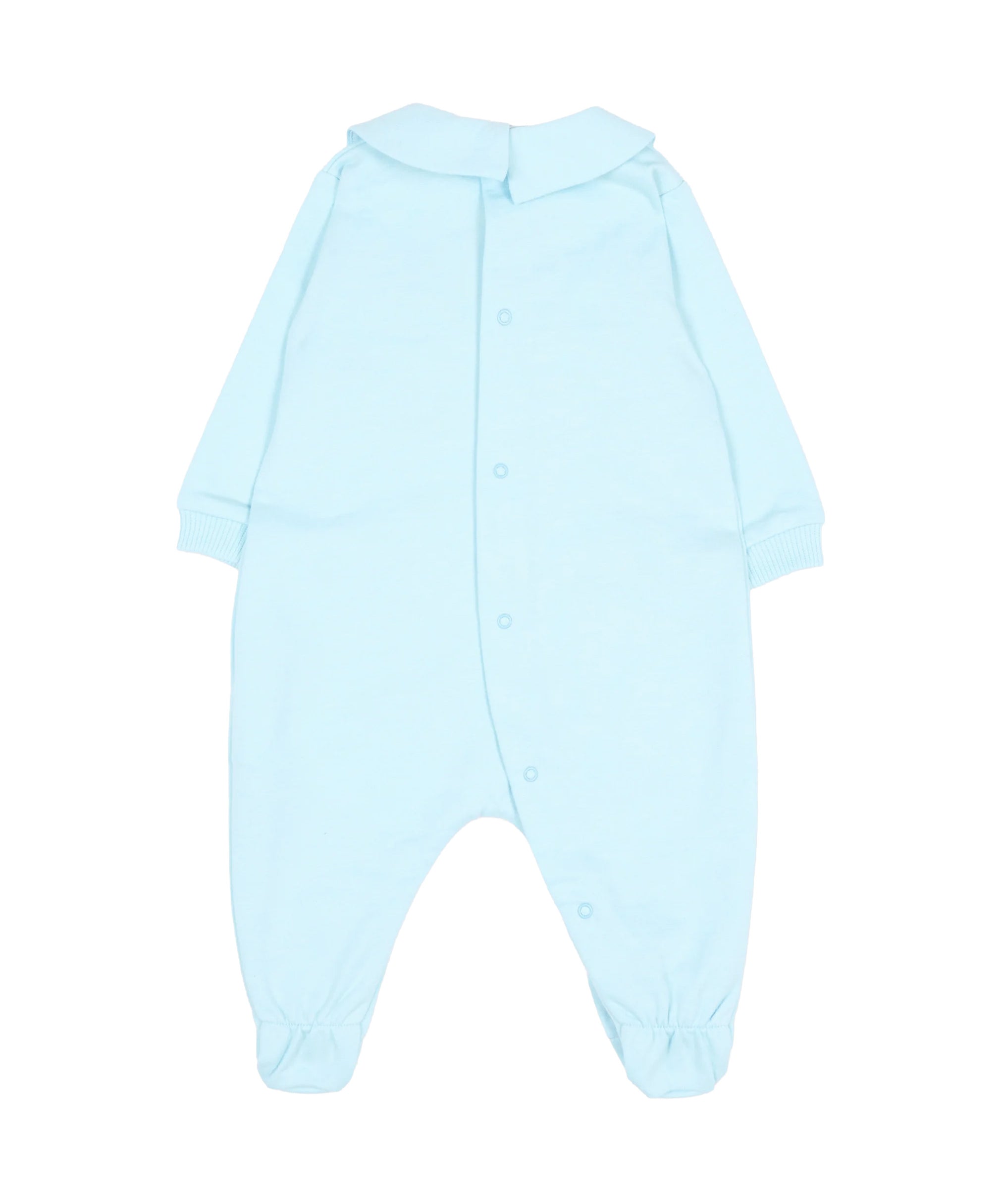 Moschino Kids Tutina Celeste in Cotone con Colletto e Stampa Teddy Bear e Logo per Neonati