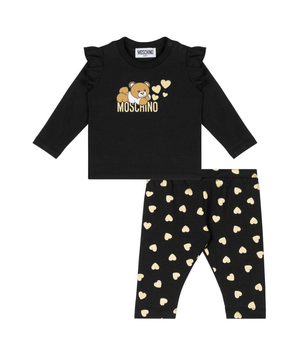Moschino Kids Completo Blusa Con Stampa con Leggings Neri con Stampa per Neonate