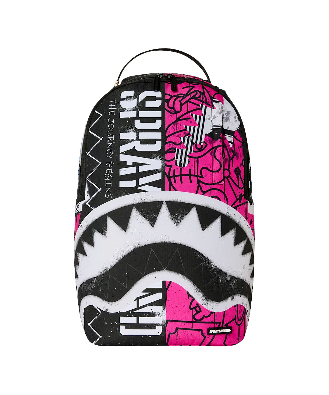 Sprayground Kids Zaino Think On It Nero e Rosa Fuxia con Stampa Shark Mouth e Logo Graffiti