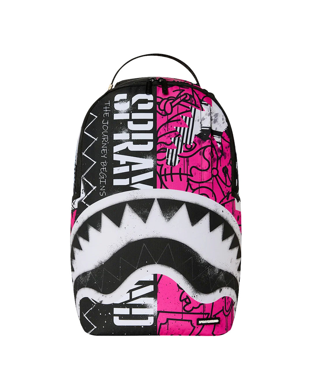 Sprayground Kids Zaino Think On It Nero e Rosa Fuxia con Stampa Shark Mouth e Logo Graffiti