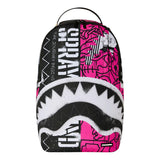 Sprayground Kids Zaino Think On It Nero e Rosa Fuxia con Stampa Shark Mouth e Logo Graffiti