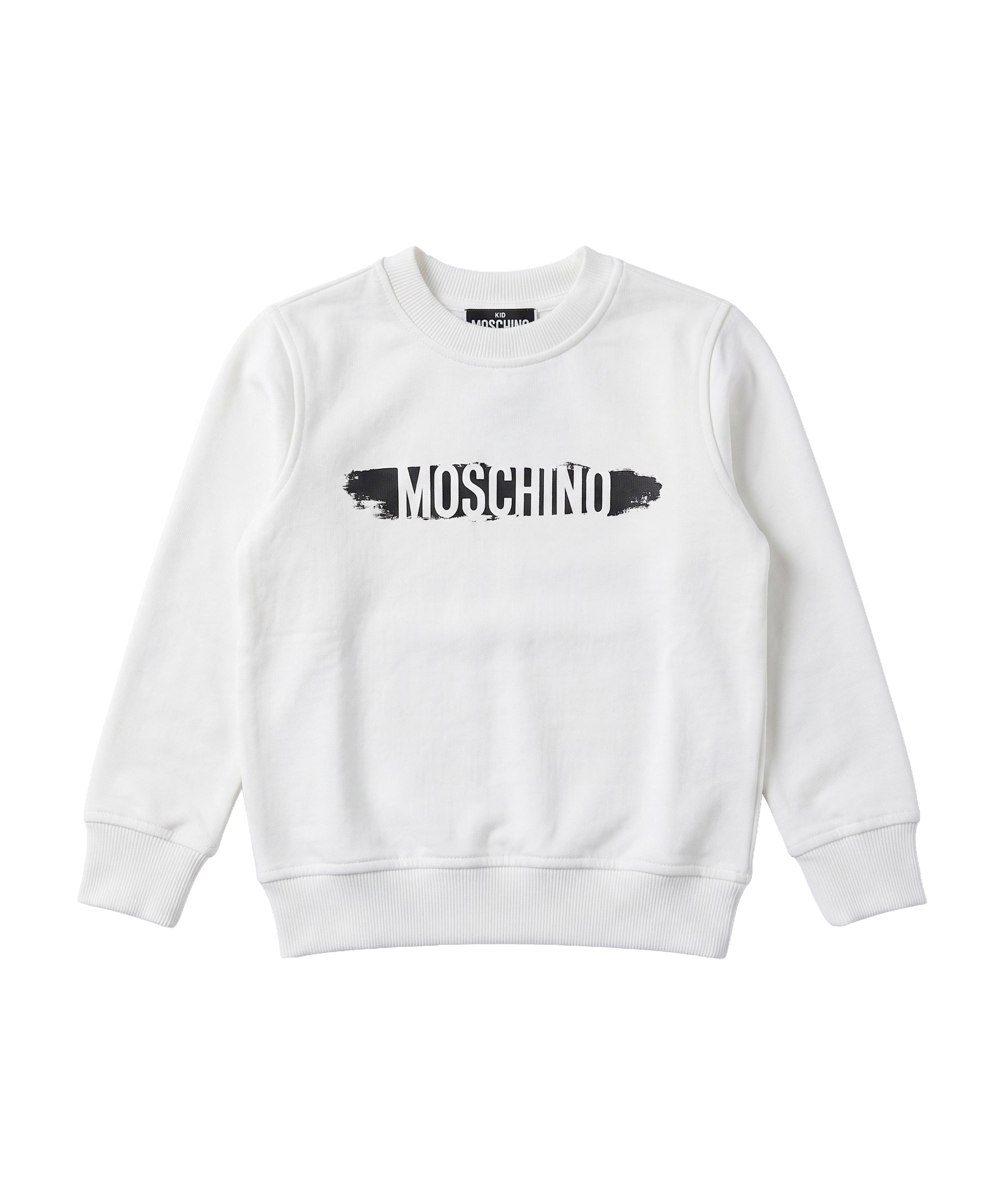 Moschino Kids Felpa Girocollo Bianca Unisex con Logo a Pennellata per Bambini