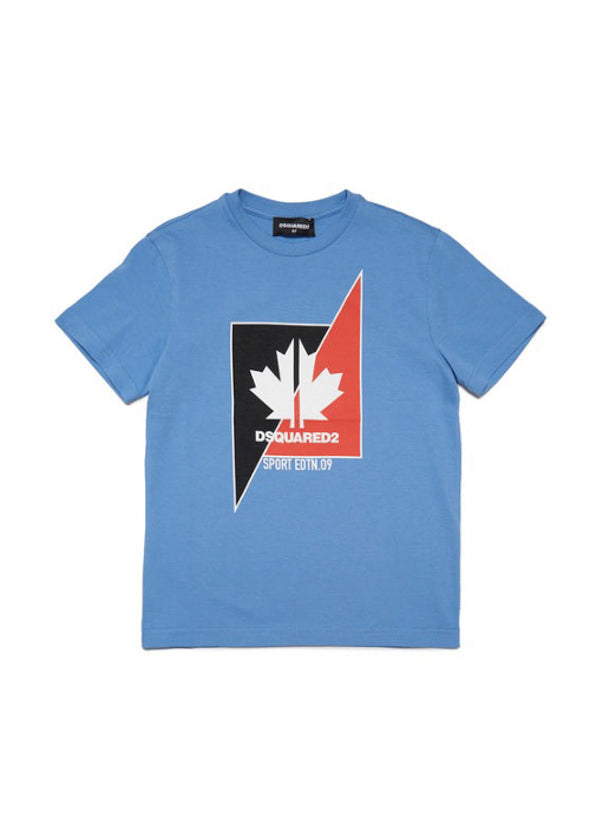 Dsquared2 Kids T-shirt Celeste con Grafica Leaf per Bambini