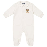 Moschino Kids Tutina Intera Panna in Cotone Unisex con Teddy Bear Ricamato per Neonati