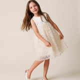 Simonetta Kids Abito Crema da Cerimonia con Applicazione per Bambine