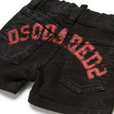 Dsquared2 Kids Bermuda in Denim Nero con Maxi Stampa Logo Retro per Neonati