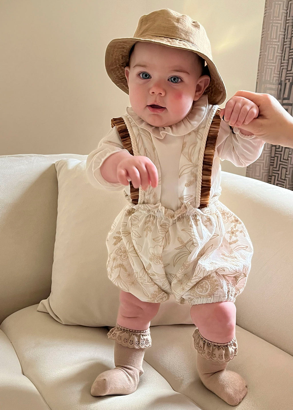 Cocò et Mamà Maia Baby Beige Romper for Newborns