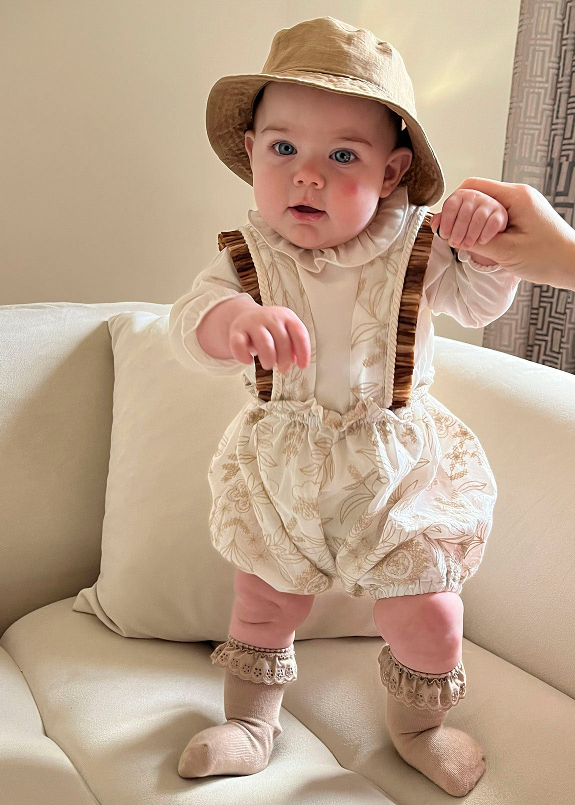 Cocò et Mamà Maia Baby Beige Romper for Newborns