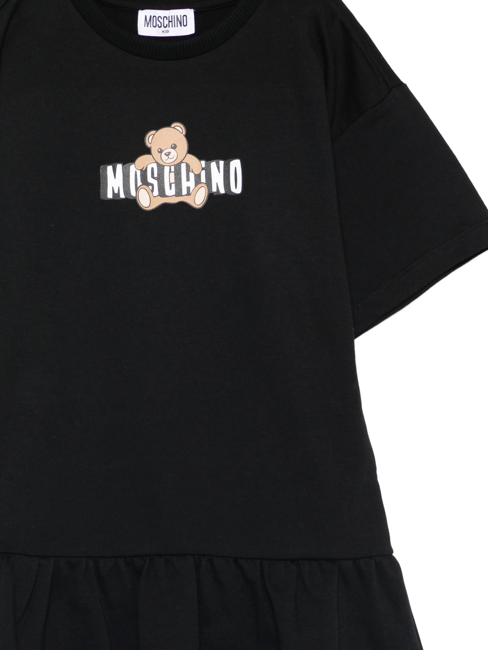 Moschino Kids Abito Nero con Gonna Rouches e Logo Teddy Bear per Bambine