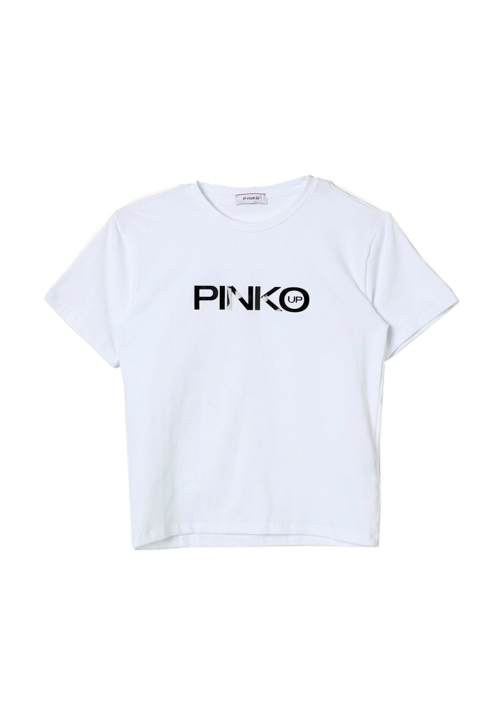 Pinko Kids T-shirt Bianca con Stampa Logo per Bambine 