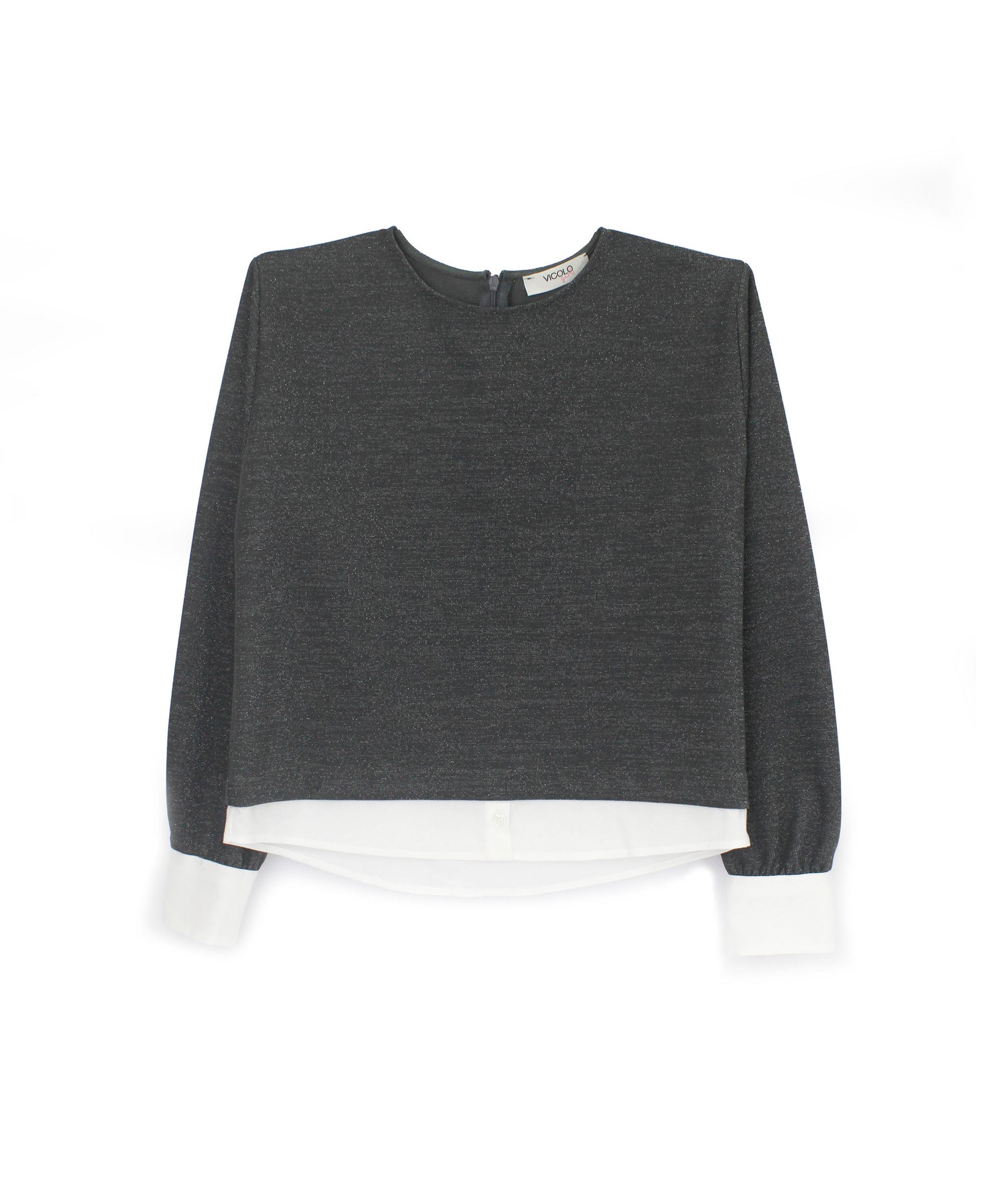 Vicolo Kids T-shirt Grigia Glitter con Dettagli Camicia per Bambine