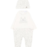 Roberto Cavalli Kids Kit Tutina + Cappellino Perla con Ricami e Logo per Neonate