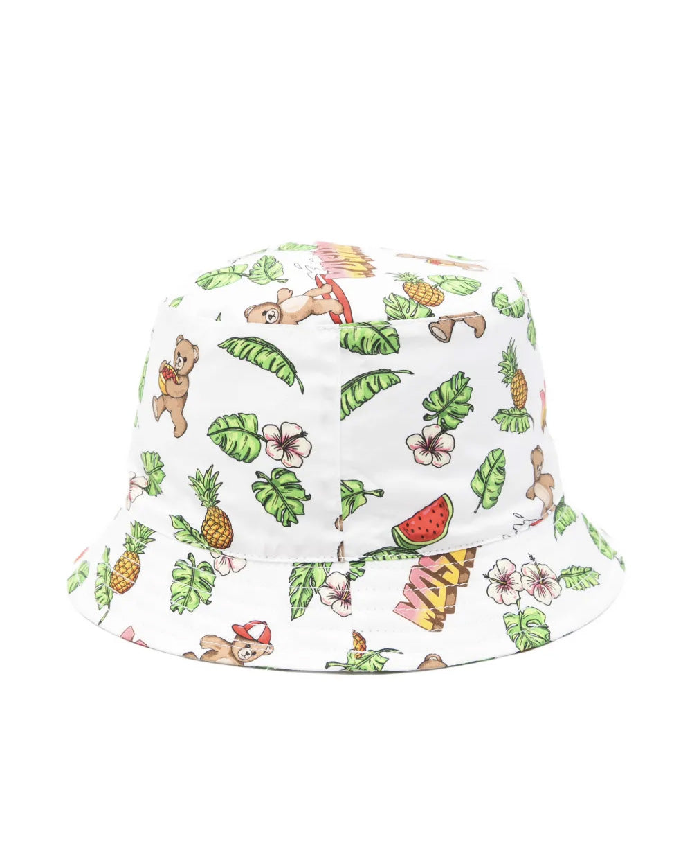 Moschino Kids Cappello Bianco con Fantasia Hawaii All-Over per Neonati