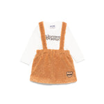 Moschino Kids Completo Gonna Salopette Peluche con T-shirt Panna per Neonate