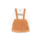 Moschino Kids Completo Gonna Salopette Peluche con T-shirt Panna per Neonate