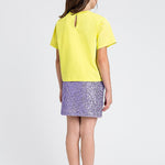 Twinset Kids T-Shirt Giallo Fluo con Placca per Bambine