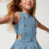 Twinset Kids Abito in Jeans con Applicazione Logo per Bambine (dettaglio indossato)