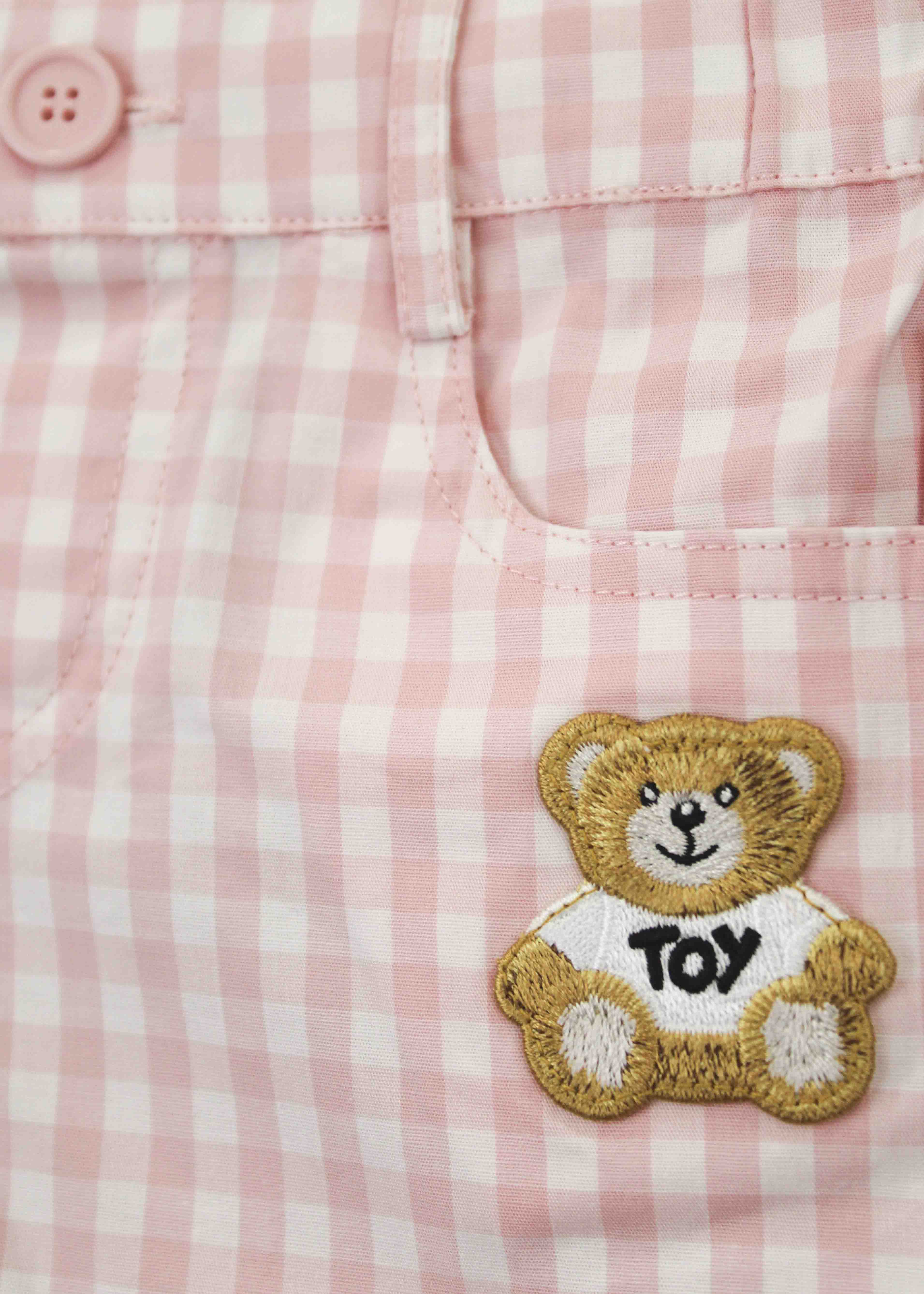 Moschino Kids Shorts Rosa a Quadri con Ricamo Toy per Neonate