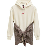 MSGM Kids Abito Felpa Crema e Fantasia a Quadri con Logo Rosso per Bambine