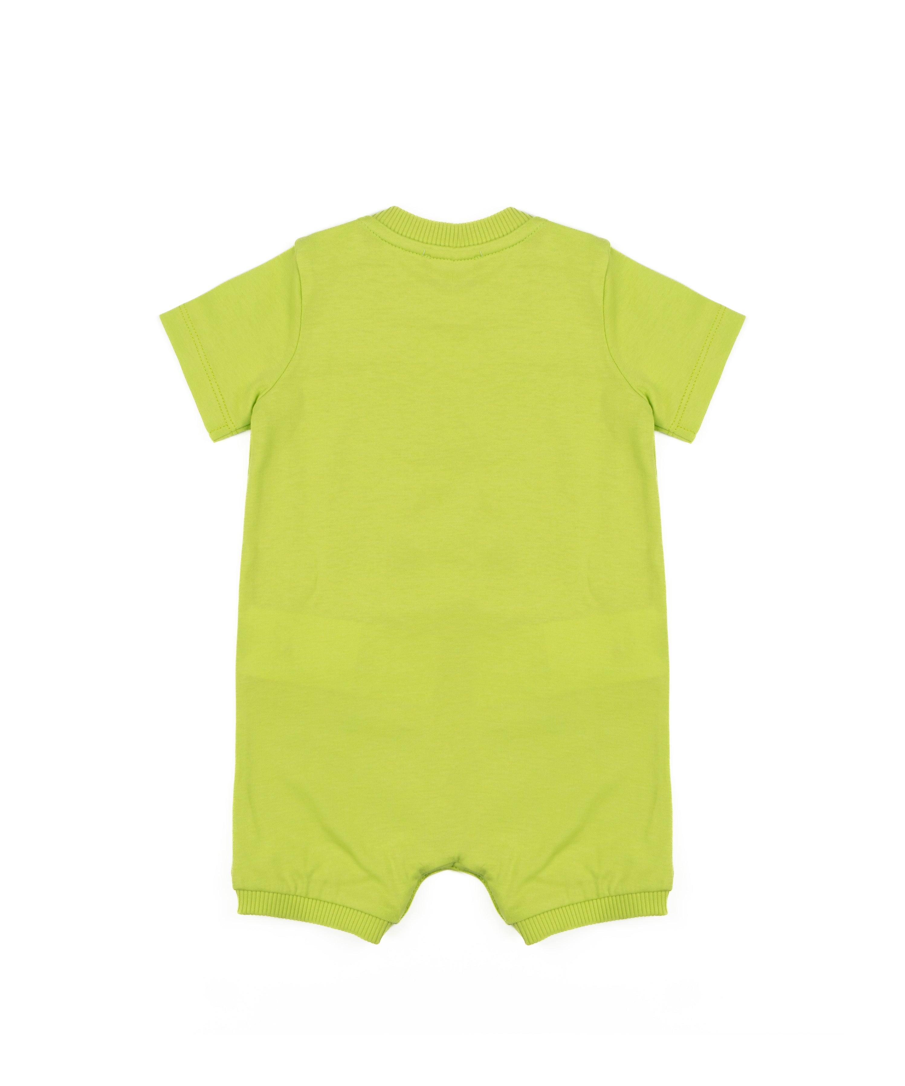 Moschino Kids Pagliaccetto Verde con Apertura Bottoni Spalla e Stampa Logo Teddy per Neonati