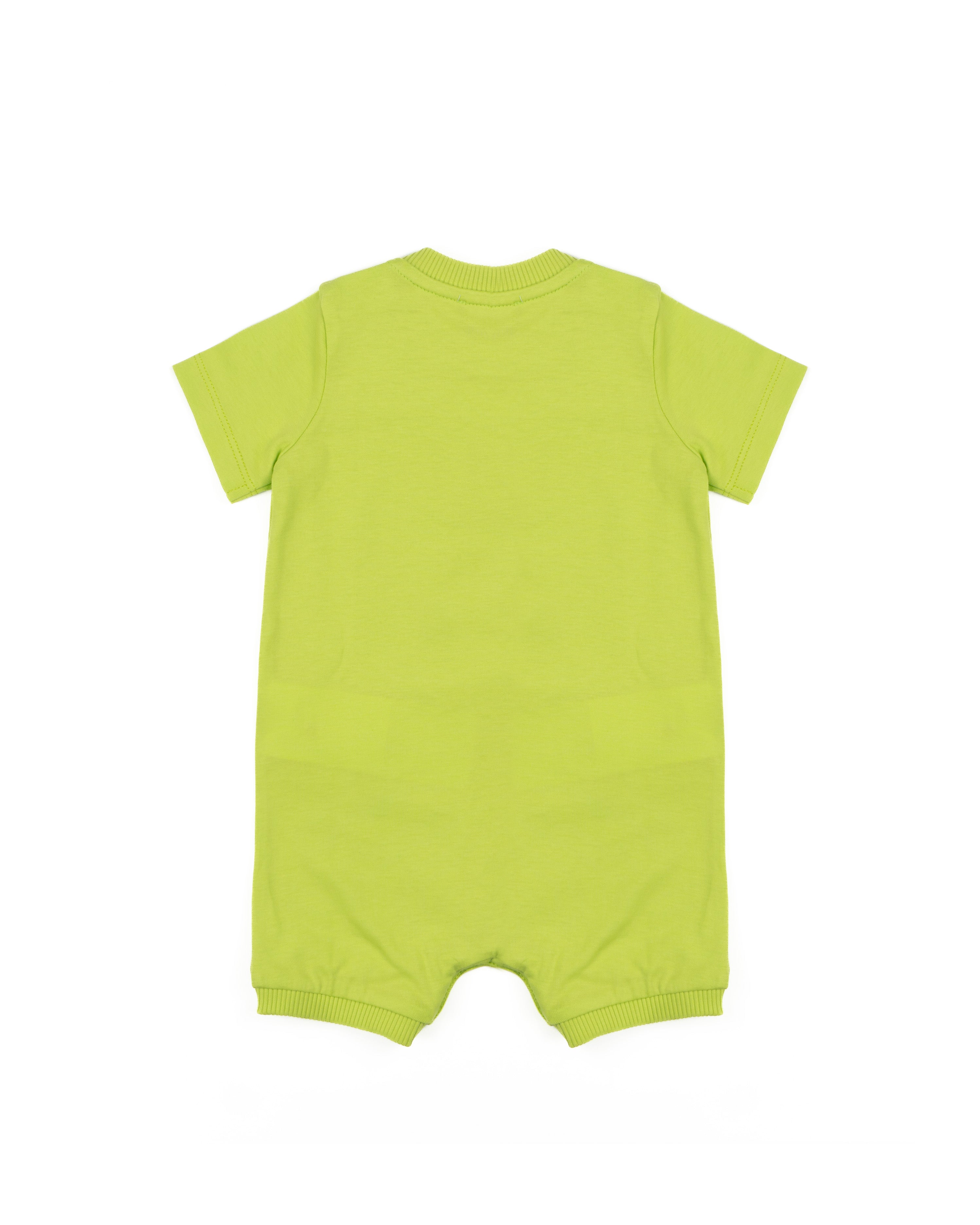 Moschino Kids Pagliaccetto Verde con Apertura Bottoni Spalla e Stampa Logo Teddy per Neonati
