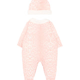 Roberto Cavalli Kids Kit Tutina + Cappellino Rosa Leopardato con Ricamo per Neonate