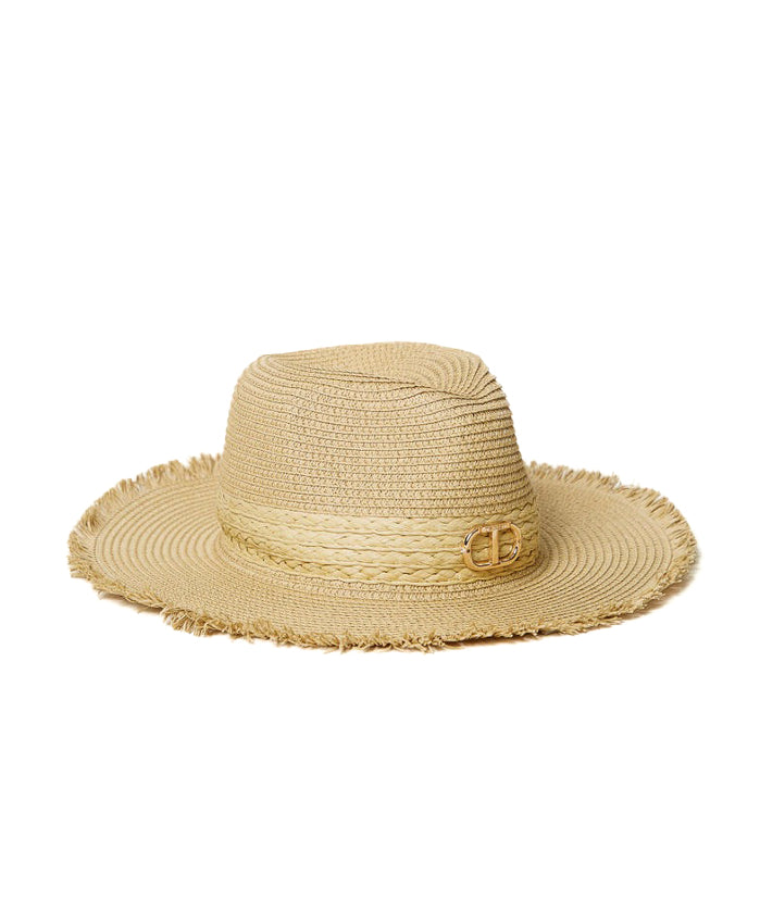 Twinset Kids Cappello Effetto Paglia Sfrangiato con Logo per Bambine