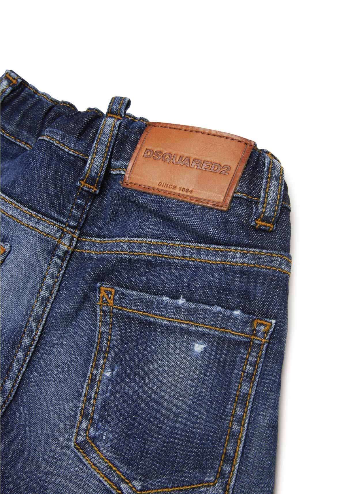 Dsquared2 Kids Jeans Denim Scuro con Rotture per Neonati (dettaglio)