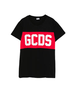 GCDS Kids T-shirt Nera con Banda Logo