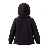 Elisabetta Franchi La Mia Bambina Abito in Felpa Nera con Cappuccio in Cotone, Maxi Logo Gommato Tono su Tono, Tasca a Marsupio e Polsini a Costine per Neonate