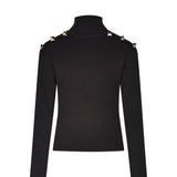 Odi et Amo Black Studded Knit Turtleneck Sweater for Girls