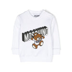 Moschino Kids Felpa Bianca Girocollo con Logo e Patch Teddy Bear per Neonati