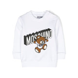 Moschino Kids Felpa Bianca Girocollo con Logo e Patch Teddy Bear per Neonati