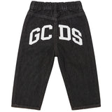 Gcds Kids Pantalone in DenimNero con Logo Bianco sul Retro Unisex