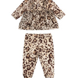 Blumarine Kids Completo Maculato Beige con Logo Strass per Neonate