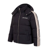 Palm Angels Kids Piumino Nero con Cappuccio e Bande Laterali per Bambini