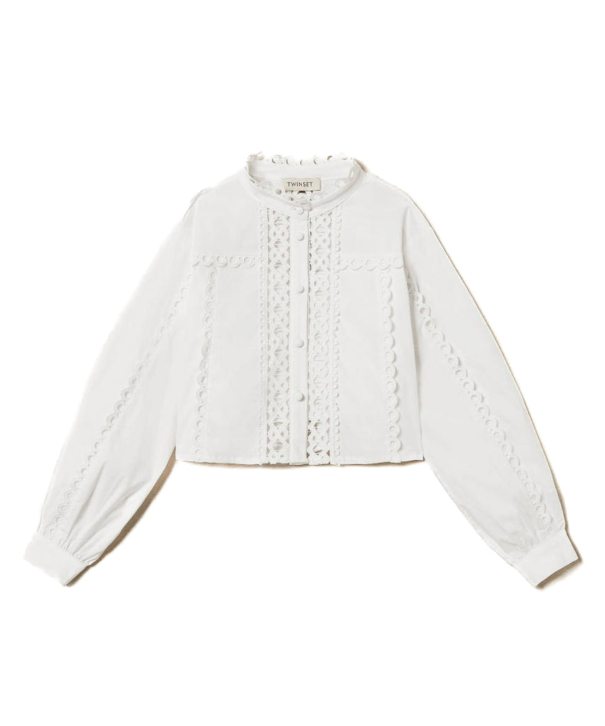 Twinset Kids Camicia Bianca Intarsiata per Bambine