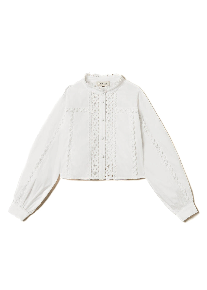Twinset Kids Camicia Bianca Intarsiata per Bambine