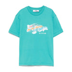 MSGM Kids T-shirt Verde Ottanio con Blurred Logo per Bambini fronte