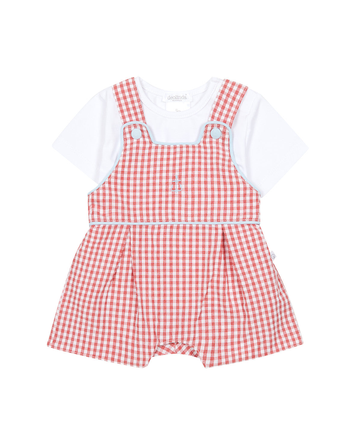 Deolinda Kids Completo Salopette Fantasia Quadretti Rossi per Neonate